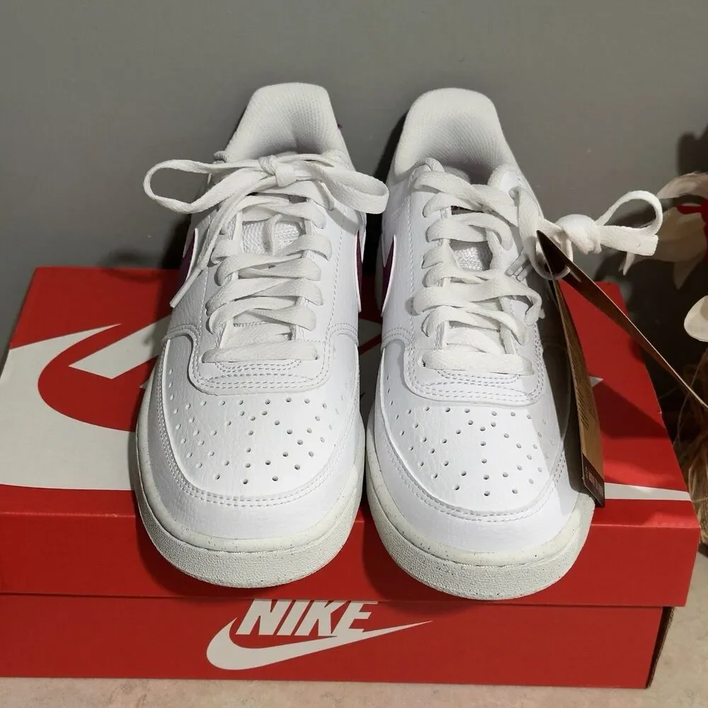 NEW Women Nike Court Vision Low Next Nature Shoes US 7.5 White W/Magenta Swoosh - Picture 10 of 16